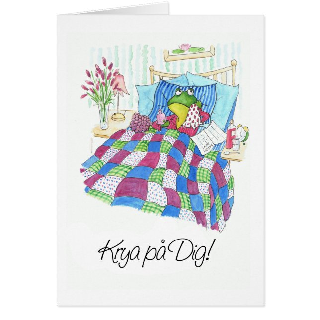 Fun Green Frog Se Bien Bientôt Salutation suédoise (Devant)