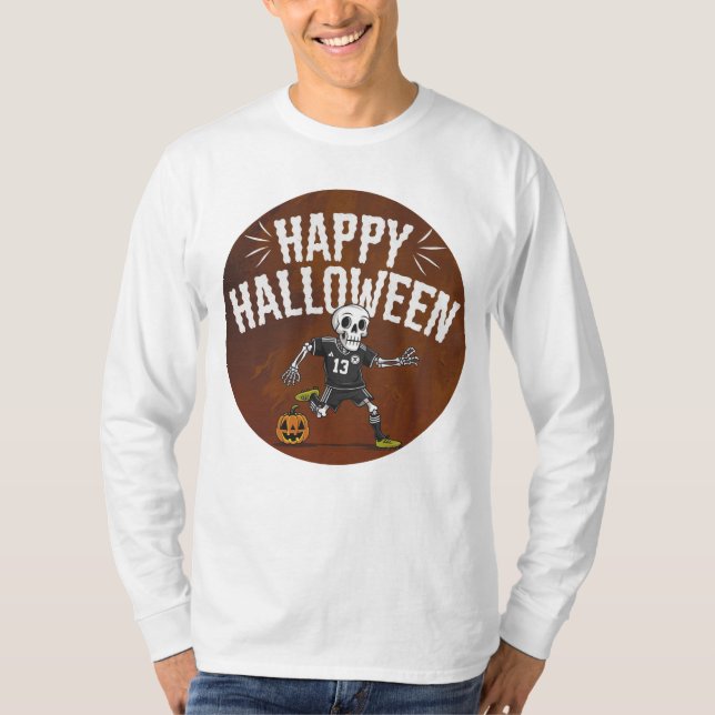 Fun Halloween Skeleton Soccer T-Shirt Design (Devant)