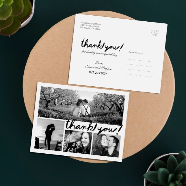 Fun Handwrite 4 Photo Collage Merci Carte postale (Créateur téléchargé)