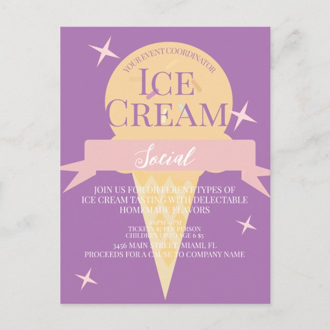 Fun Ice Cream Social Flyer Invitation Violet (Devant)