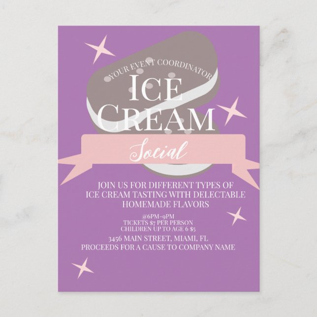 Fun Ice Cream Social Flyers Invitation Violet (Devant)