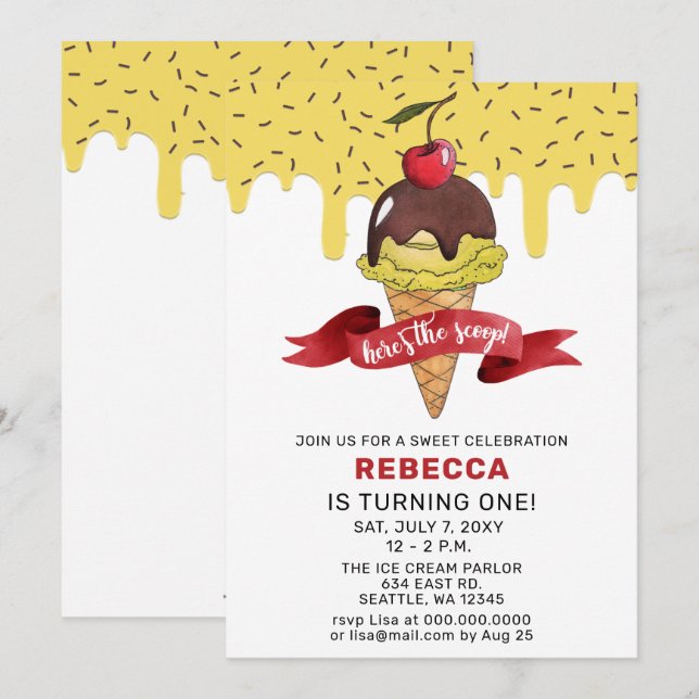 Fun Ice crème party Anniversaire invitation (Devant / Derrière)