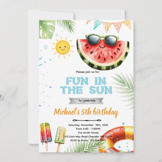 Fun in the sun pool theme invitation (Devant)