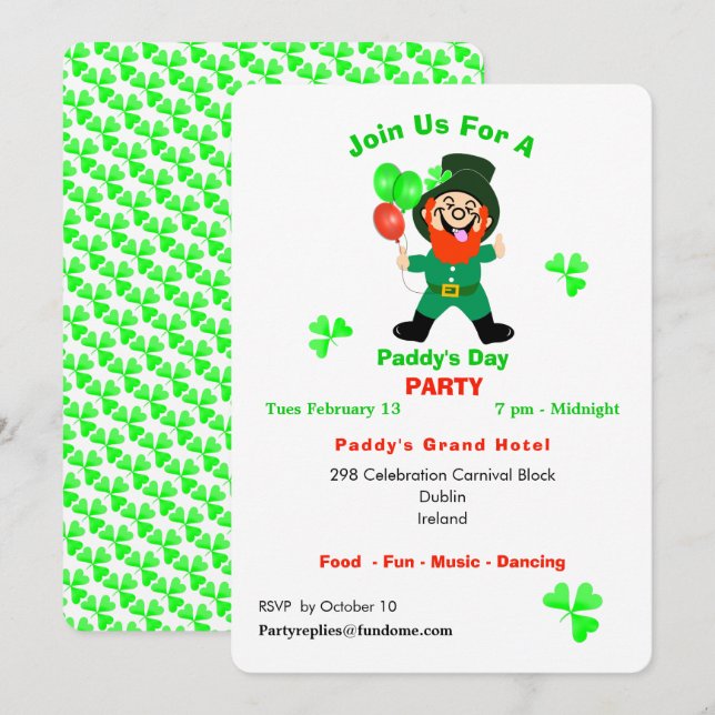 Fun Irish Celebration Leprechaun Invitation (Devant / Derrière)
