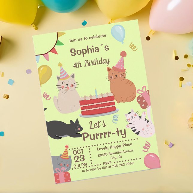Fun Kitty Cats Invitation de fête d'anniversaire (Créateur téléchargé)