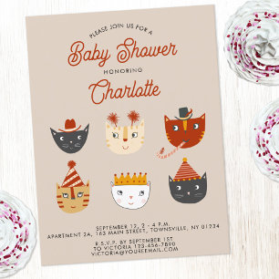 Fun Kitty Chat Baby shower personnalisé Invitation