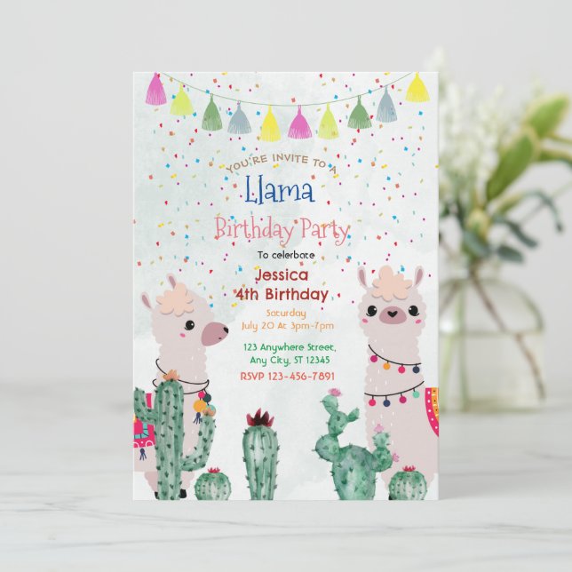 Fun Llama Party Anniversaire Invitation (Debout devant)