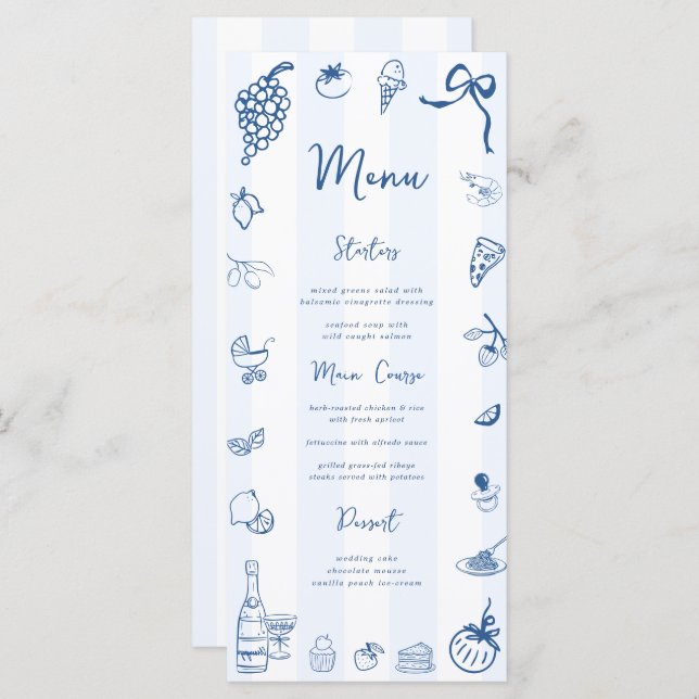 Fun Main Drake Blue Stripes Menu Italien (Devant / Derrière)