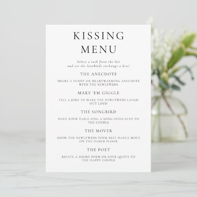 Fun Mariage Kissing Menu Activité Carte de jeu (Debout devant)