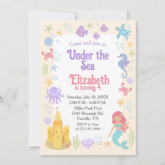 Fun Mermaid Birthday Invitation (Devant)