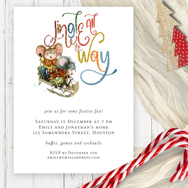 Fun Mice Jingle Tout le chemin Noël Invitation (Festive cuteness sweet mice Jingle All The Way)