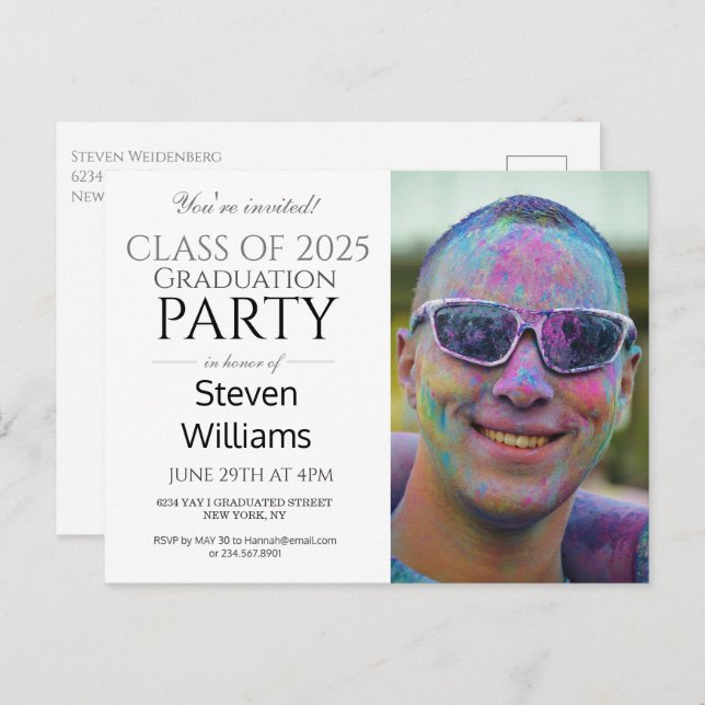 FUN MODERN MALE 2025 GRADUATION INVITATION PARTI (Devant / Derrière)
