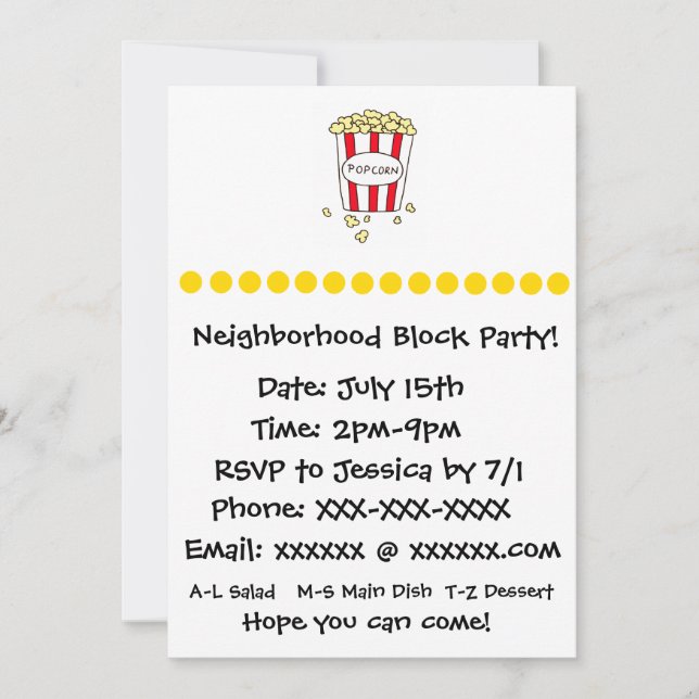 Fun Movie Theater Popcorn Bloc Invitation de parti (Devant)