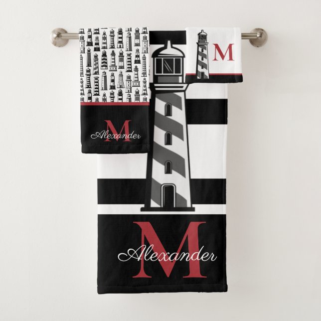 Fun Nautique Rouge Noir Blanc Stripe Phare (En situation)