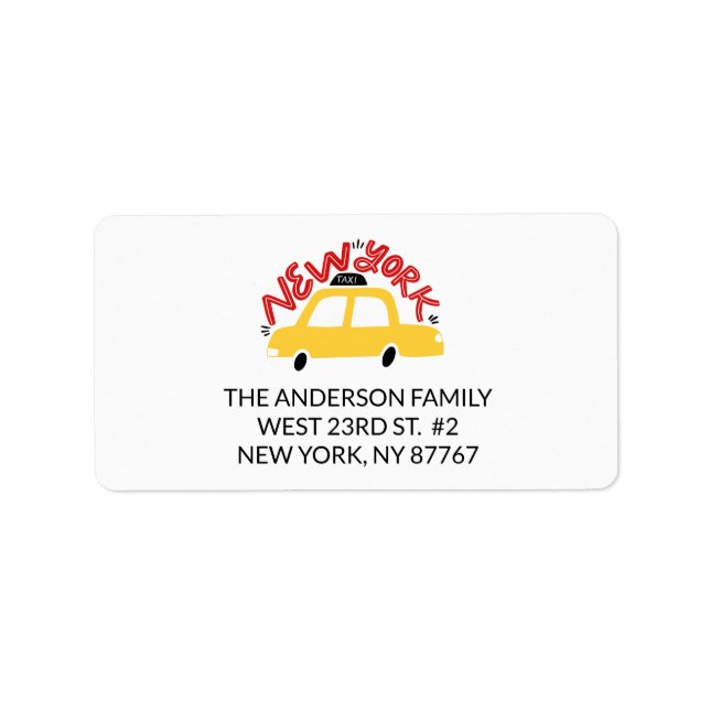 Fun New York Taxi Cab New Adresse Étiquette (Devant)