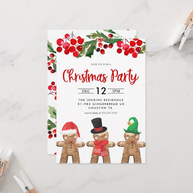 Fun Noël Fête Invitation (Devant/Arrière en situation)