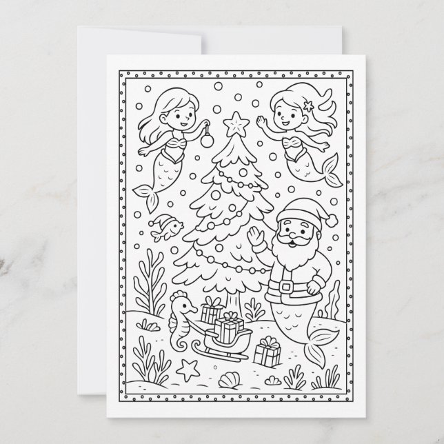 Fun Noël Sirènes Coloriage Carte à Note Plat (Devant)