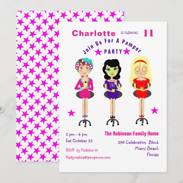 Fun Pamper Party Filles Anniversaire Invitations (Devant / Derrière)