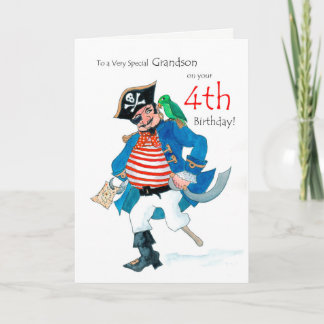 Fun Pirate 4e Anniversaire Carte pour Grandson