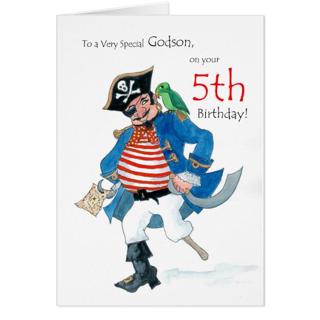 Fun Pirate 5e Anniversaire Carte pour Godson (Devant)