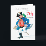 Fun Pirate 7e Anniversaire Carte pour Grandson<br><div class="desc">Une carte d'anniversaire pour un petit-fils très spécial,  avec un pirate joyeux et son perroquet,  d'une aquarelle de Judy Adamson. Vous pouvez modifier le texte intérieur si vous le souhaitez.</div>