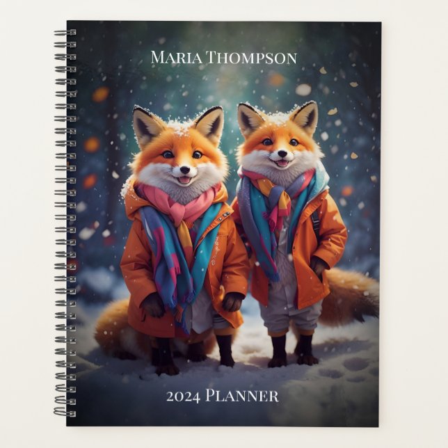 Fun Planner De Texte Personnalisé Fun Foxes Vêtus  (Devant)