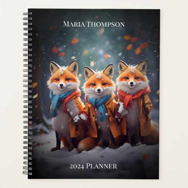 Fun Planner De Texte Personnalisé Fun Foxes Vêtus  (Devant)