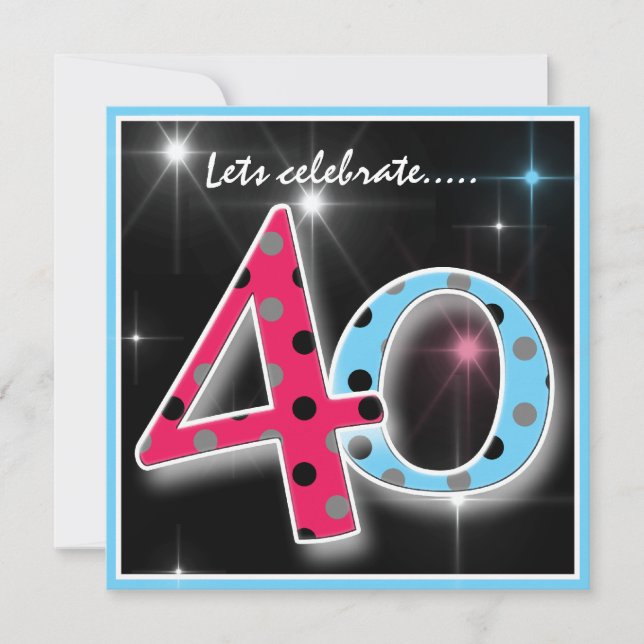 Fun Polka Dot 40e anniversaire Invitation à la fêt (Devant)