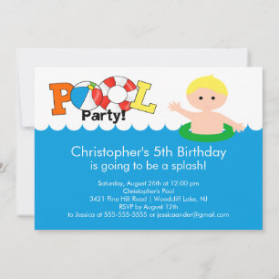 Fun Pool Party Anniversaire Invitation Blonde Boy