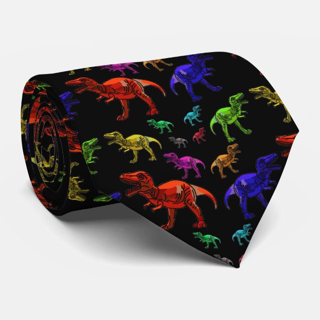 Fun Rainbow T-Rexs Black Men's Cravate (Roulé)