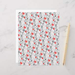 Fun Red Black Doodle Hearts White Scrapbook Papier
