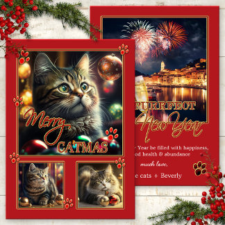 Fun Red Cat Photo Noël Nouvel An Carte
