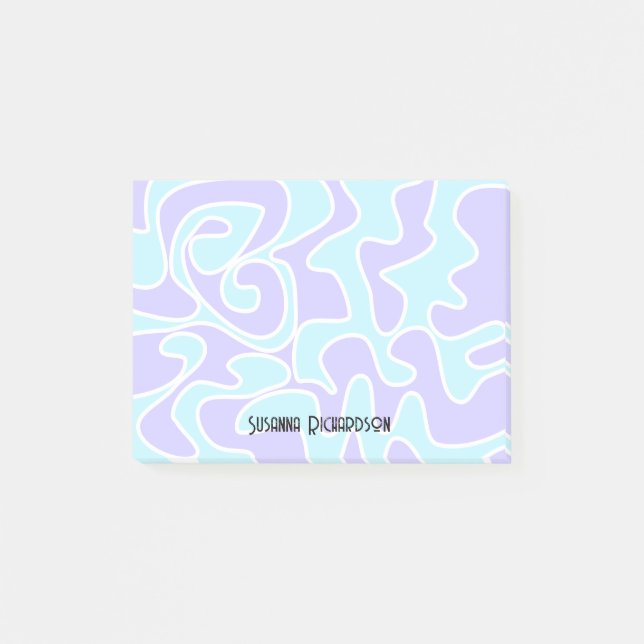 Fun Retro Blue Lavender Nom personnalisé Post-it (Devant)