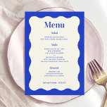 Fun Retro Blue Modern Wavy Mariage Cartes de menu<br><div class="desc">Fun Retro Blue Modern Wavy Mariage Menu Cartes Menu Cartes</div>