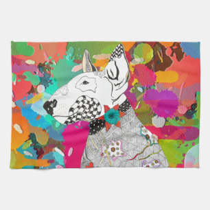 Fun Retro Bull Terrier Chien serviette de cuisine