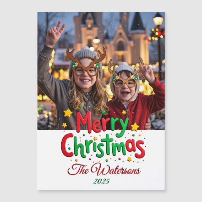 Fun Retro Script Merry Christmas Letterpress Photo (Devant)