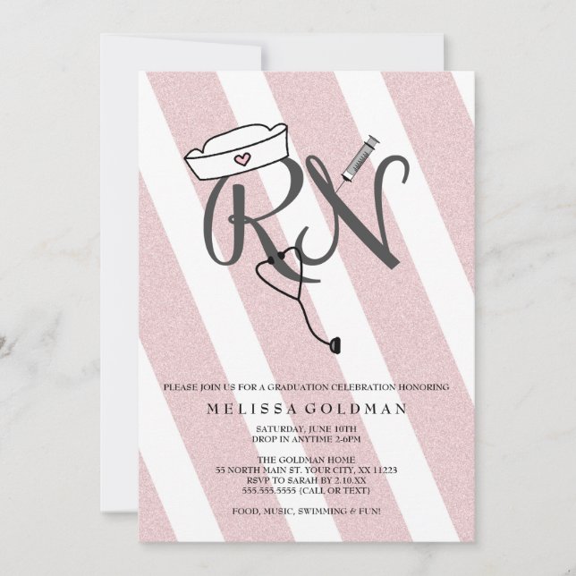 FUN RN graduation invitations blush rose parties s (Devant)