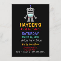 Fun Robot First Birthday Party Invitation