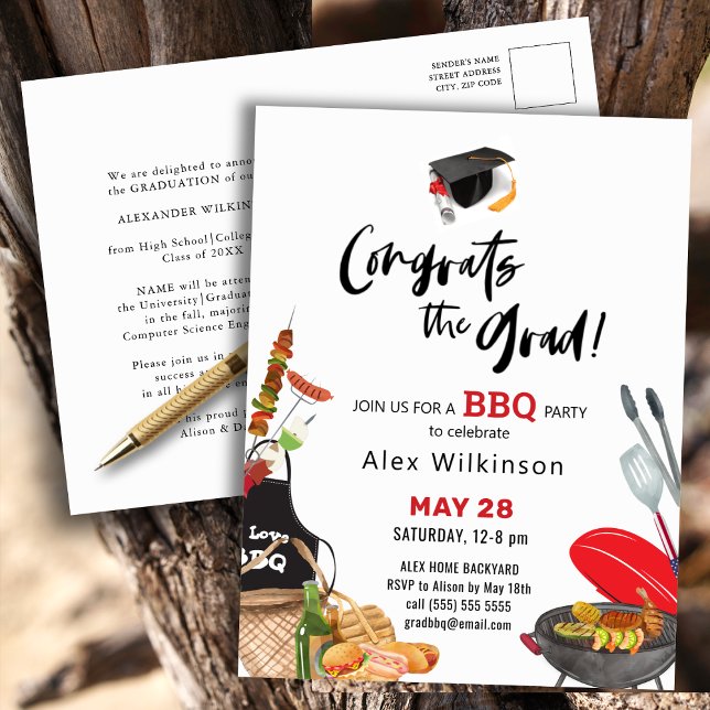 Fun Scripty Red Graduation BBQ Party Invitation (Créateur téléchargé)