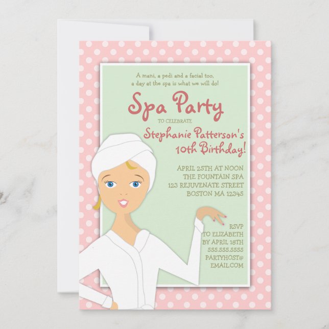 Fun Spa Fille Anniversaire Spa Fête Invitation | R (Devant)