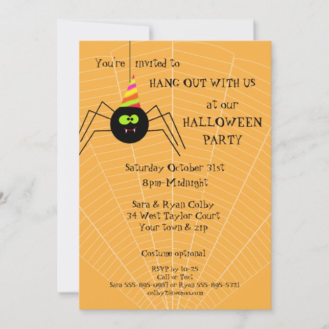 Fun Spider Orange Halloween Fête Invitation (Devant)