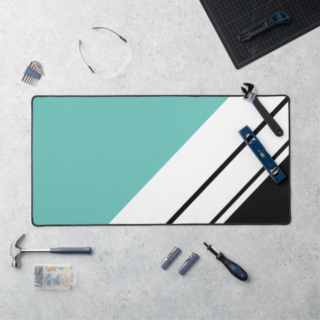 Fun Sporty Light Turquoise Black White Racing Stri (Poste de travail)