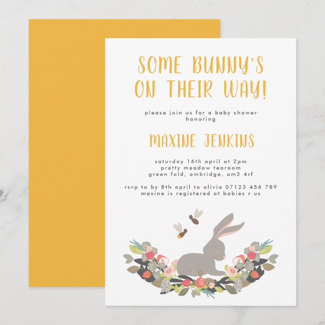 Fun Spring Rabbit Baby shower Invitation (Devant / Derrière)