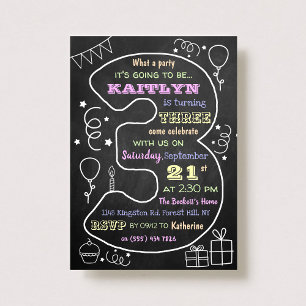 Fun & Trendy Calkboard 3e anniversaire Invitations