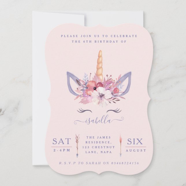 Fun Unicorn visage aquarelle photo invitation (Devant)