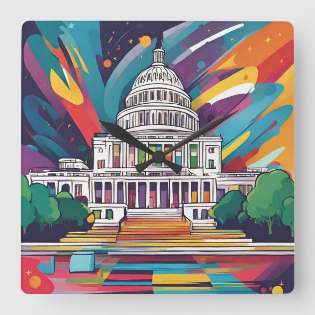Fun Vibrant Funky Washington DC Horloge murale! (Recto)