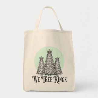 Fun We Three Kings pun tree tote bag