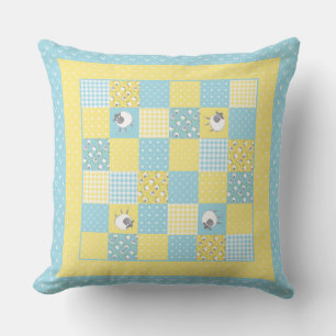 Fun Welsh Sheep, Faux Patchwork, Coussin ou coussi