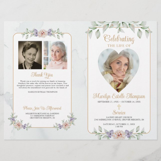 Funérailles Botanique Floral Heart 4 Photos Progra (Devant)