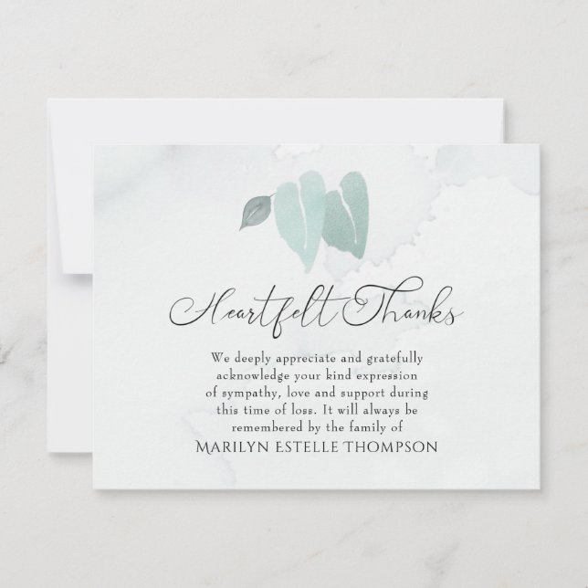 Funérailles coeur Merci Aquarelle Coeur Feuilles (Devant)